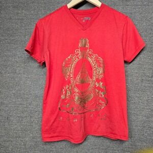 Pacer Fit Honduras Coat of Arms Graphic T-Shirt Red V-Neck‎ Small Gold Metallic